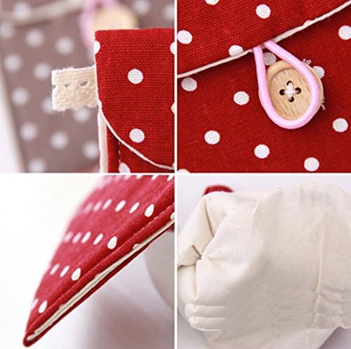 GBSTORE 2 Pcs 1 Red and 1 Blue Sanitary Napkins Bag Menstrual Cup Pouch Nursing Pad Holder Cute Polka Dot Cotton 4.7x4.7 inch Washable Organizer Storage