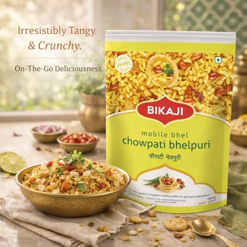 Bikaji Chowpati Bhelpuri | Authentic Mumbai Street Bhel Puri Snack Mix | Crispy Puffed Rice, Sev, Peanuts & Spices | Ready-to-Eat Chaat with Tangy Flavor | Vegetarian Indian Namkeen | 300g (10.58 oz)