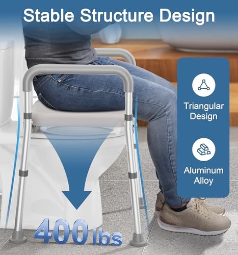 Soundfuse Toilet Seat Riser for Seniors, FSA HSA Eligible Raised Toilet Seat with Handles, Adjustable Height & Width, 400lb Handicap Elevated Toilet Seat, Fit Any Toilet
