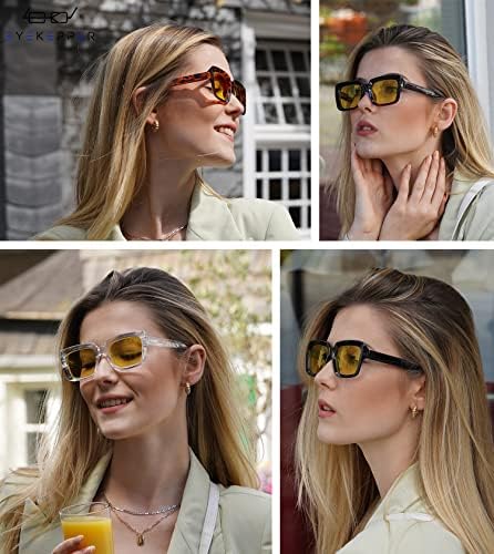 Eyekepper 4 Pack Reading Glasses Blue Light Blocking Oversized Square Computer Readers Amber Tinted +0.75