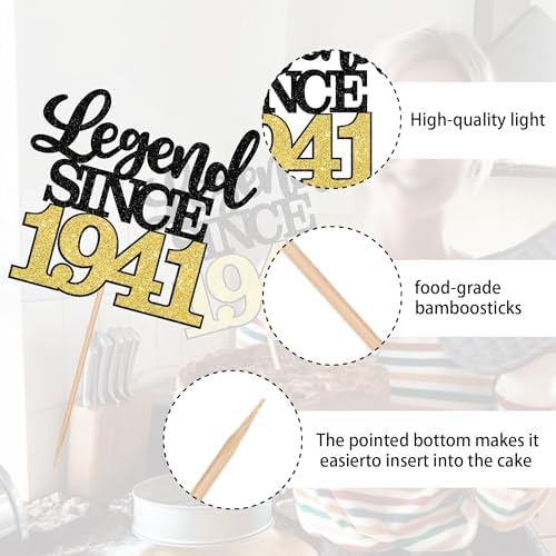 1 PCS Legend Since 1941 Cake Topper Black Gold Glitter Eighty Five Happy 85th Birthday Cake Pick Hello 85 Cheers to 85 Years Cake Decoration for 85th Birthday Anniversary Party Decorations Supplies