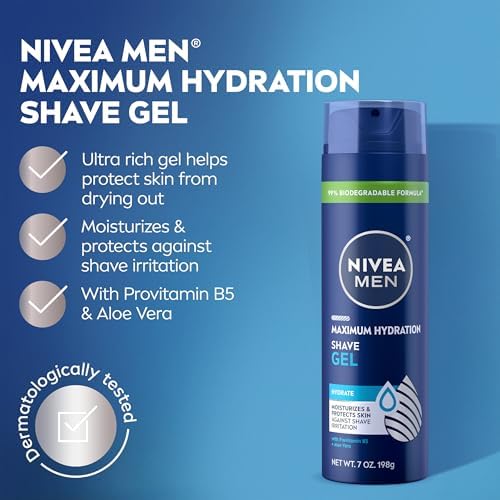 NIVEA MEN Maximum Hydration Shave Gel, with Aloe Vera and Provitamin B5, Shaving Gel for Men, 7 Oz Can, Pack of 3