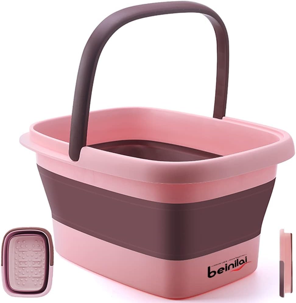 Foot Bath Collapsible Foot Soak Tub,Beinilai Collapsible Foot Bath Basin,Multifunction Plastic Basin with Handles,Foot Tub for Soaking Feet-Pink
