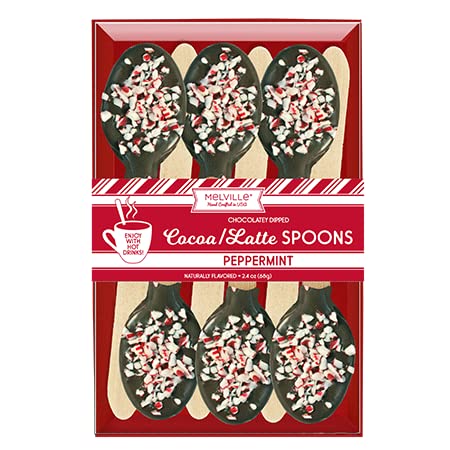 Melville Candy Hot Cocoa/Latte Spoons & Stirrers Gift Set – Made in the USA Stirrers for Hot Cocoa, Lattes, & Coffee - Individually Wrapped (6-count, Dark Chocolate Peppermint)