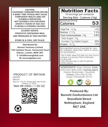 Barnetts Mega Sour Watermelon Fizz Candy 200g Handmade British Sweets - Extreme Sour Candy Challenge