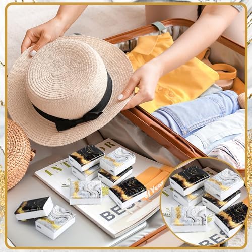 Fourluoo 100 Pack Spring Black White Gold Marble Pocket Tissues Individual Packs Bulk 3 Ply Mini Wallet Facial Tissues Travel Size for Summer Wedding Party Supplies