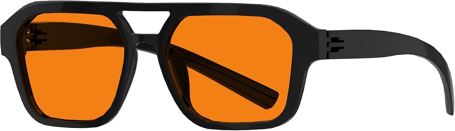 Eyekepper Pilot Blue Light Blocking Glasses Orange Tinted Computer Eyeglasses Men Women, Sleep Better and Reduce Eyestrain, Black