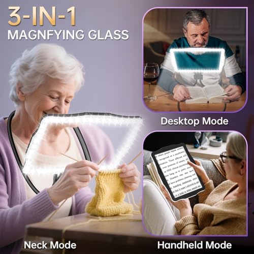 10X Magnifying Glass with Light, Hands Free Large Magnifying Glass for Reading, Full Book Page Magnifiers Flexible Gooseneck Magnifier for Reading Repair Sewing Low Vision, 10.6 x 7.8in (Black)