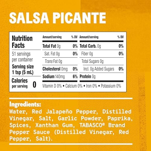 TABASCO Brand Salsa Picante, Vibrant & Mild Hot Sauce, Easy-to-Squeeze Bottle, Thicker Mexican Style with Authentic Peppers, Garlic & Spices, Great on Tacos & More, 8.6 Fl Oz (Pack of 1)