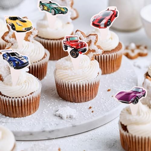 Classic Cars 36 pcs Cupcake Toppers, Racing Car Theme Party Supplies Favors,Cake Picks For Birthday Anniversary Wedding Engagement Party Decorations