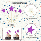 35 PCS Little Star Cupcake Toppers Glitter Twinkle Star Cupcake Picks Stars Party Decorations for Wedding Engagement Baby Shower Birthday Party Cake Decorations Supplies Mixed Size Purple