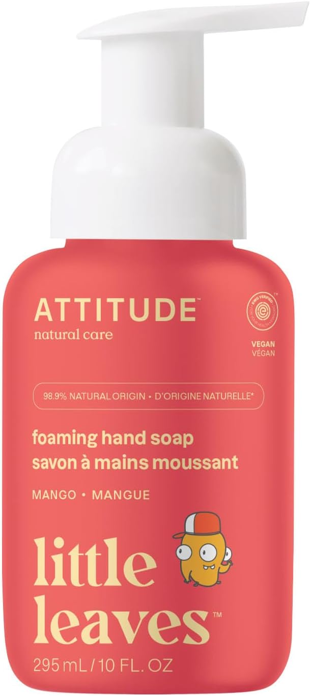 ATTITUDE Foaming Hand Soap for Kids, EWG Verified, Dermatologically Tested, Plant- and Mineral-Based Ingredients, Vegan, Mango, 10 Fl Oz