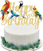 CANDY CHEF Tropical Bird Birthday Cake Topper - Parrot Happy Birthday Cake Pick - Party Decoration for Birds Themed Baby Shower Supplies