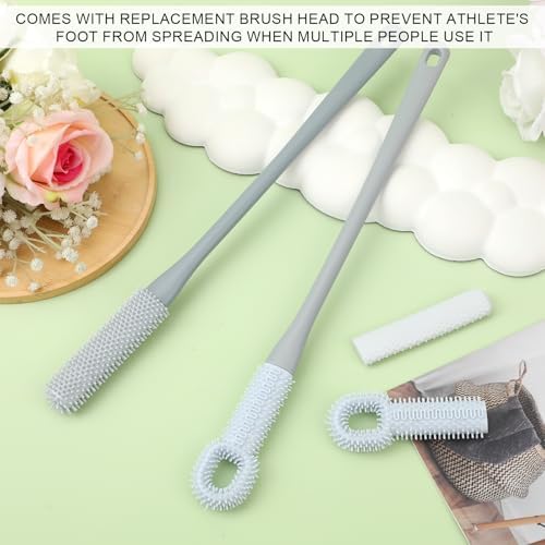 2pcs Soft Rubber Toe Scrubber with Replacement Brush Head Long Handle Toe Seam Massage Foot Washer Shower Cleaner for Seniors Elderly Men Women