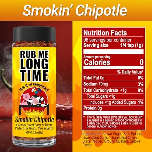 RUB ME LONG TIME (96g)| Sweet, Salty & Spicy BBQ Rub | Original, Smokin' Chipotle, Extra Spicy | Perfect for Chicken, Pork & Seafood