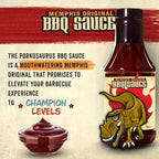 Porkosaurus World Championship Memphis BBQ Sauce – Tangy & Sweet Sauce for Ribs, Pork, Beef & Burgers – Gluten-Free, All-Natural for Grilling, Smoking & Backyard BBQ (22 Oz Bottle)