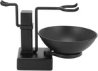 Bathroom Barber Men Metal Shaving Stand Set - Shave Brush Holder Shelf + Soap Mug Cup Bowl Black