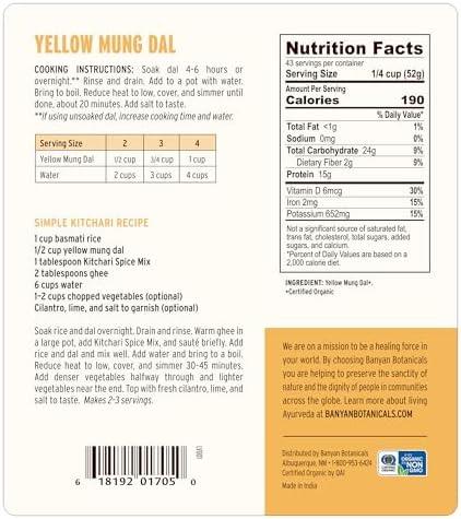 Banyan Botanicals Organic Yellow Mung Dal – Gut-Friendly Plant-Based Protein – Premium Split Mung Beans for Kitchari, Easy Digestion & Metabolic Purity – 5 lb. – USDA Organic