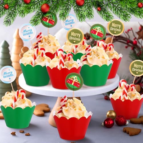 Vesici 100 Pcs Valentine's Day Cupcake Liners Red Cupcake Wrappers Baking Cups Disposable Liners Muffin Paper Wraps for Valentines Wedding Birthday Party Supplies(Red, Green)