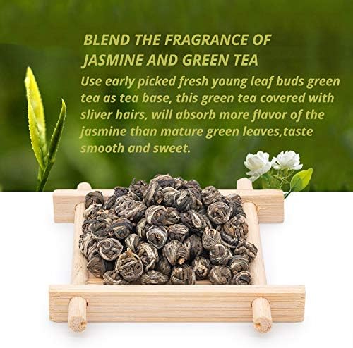 Oriarm Jasmine Pearls Tea Loose Leaf - Chinese Dragon Pearls Jasmine Green Tea Leaves - 1st Grade - Brew Hot or Iced Tea - 250g Ziplock Resealable Bag
