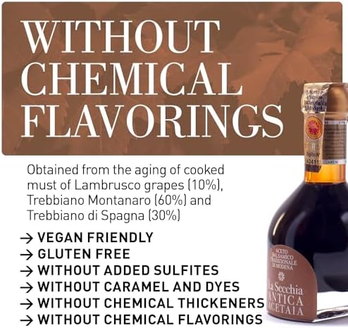 La Secchia Balsamic Vinegar of Modena, Aged a minimum 25 Years,100 ml Bottle of Italian Balsamic Vinegar Aged, With Gift Box and Blown Glass Dispenser, "Extra Vecchio”