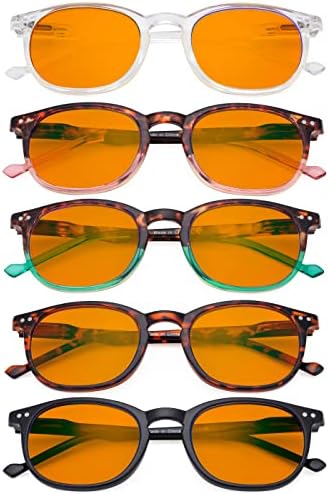 Eyekepper 5 Pack Retro Design Blue Light Blocking Readers Blue Glare Filter Computer Reading Glasses Orange Tinted +1.00