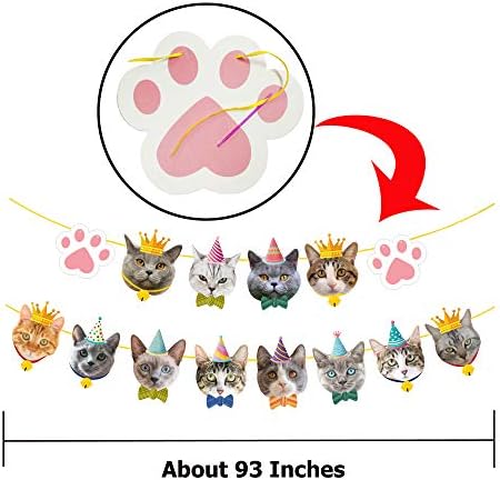 TSJ Cat Birthday Banner, Cat Face Party Banner, Kitty Theme Party Bunting Decoration for Birthday Party Favors