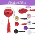 7 Pairs Reusable Adhesive Nipple Cover Shiny Silicone Heart-Shaped Pastie Tassel for Women Party Valentine's Day Couple