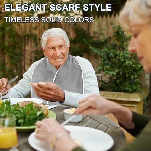 Wanheart Reversible Adult Bib Scarf for Women Men, Washable Dignified Clothing Protector for Eating, Dining Scarf for Elderly