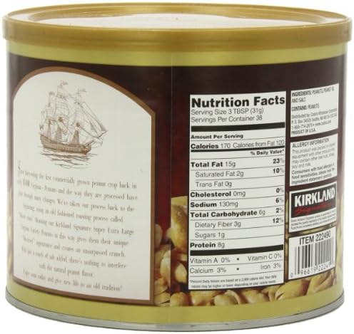 Kirkland Signature Super XL VA Peanuts, 40 Ounce, Light Brown