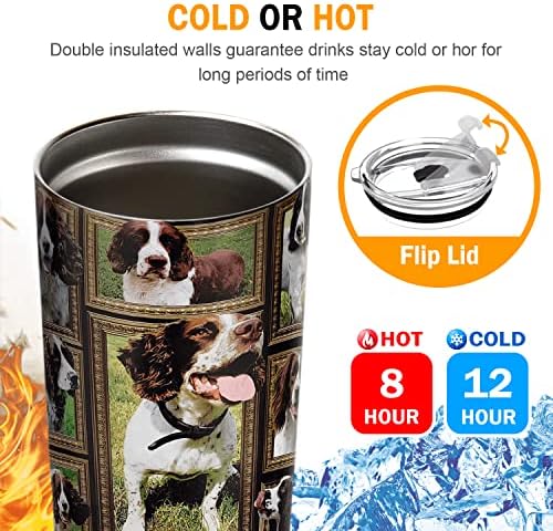 English Springer Spaniel Dog Tumbler Cup with Lid Spill Proof Iced Coffee Travel Mug Insulated Stainless Steel Water Bottle 20 Oz Cold Drink Thermal Cups