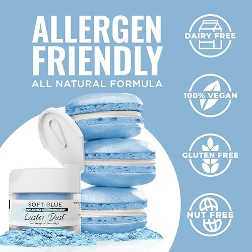 Luster Dust - Soft Blue (4g 1x Jar) | Edible Vegan Dust & Paint for Cake Decorating, Ice Cream, Desserts, Cocktails and Beverages by Bakell