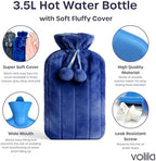 Hot Water Bottle with Cover XXX Large - 3.5L Blue Hot Water Bag for Pain Relief - 118Fl Oz Extra Large Washable Soft Faux Fur, Big Hot Water Pack for Sore Muscles, Period Cramps, Hot and Cold Compress