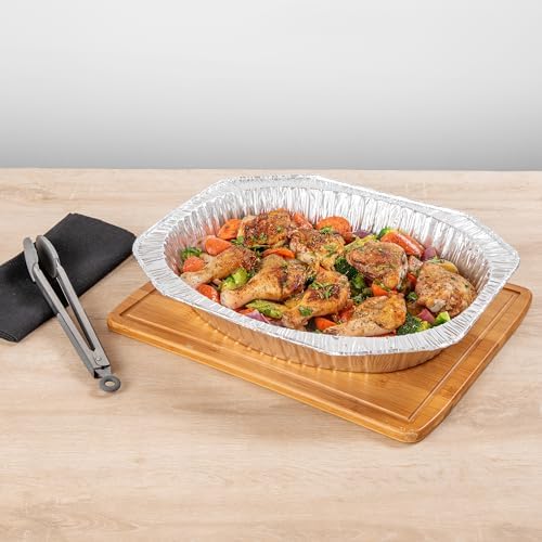 Foil Lux 17.6 x 14 x 3.1 Inch Oval Roasting Pans, 50 Oven-Ready Foil Pans - Freezable, Heavy-Duty, Aluminum Foil Disposable Baking Pans, For Cooking Turkey, Chicken, And More - Restaurantware
