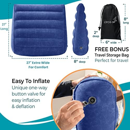 Circa Air Inflatable Triangle Pillow for Travel - Extra Wide 27", "Travel Wedge Pillow with Cover, Elevated for Sleeping, Acid Reflux, Anti Snore, GERD, Leg Elevation
