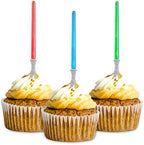 Super Z Outlet Light Sabre Cupcake Decoration Toppers Sticks Picks Set for Children Birthday Party, Fan Shows, Movies, 4" inches Tall (12)