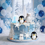Penguin Cake Topper ，Polar Bears Cake Decor，Winter Wonderland Cake Topper Set with Penguins, Polar Bears, Snowflakes, Arctic Theme Cake Decorating