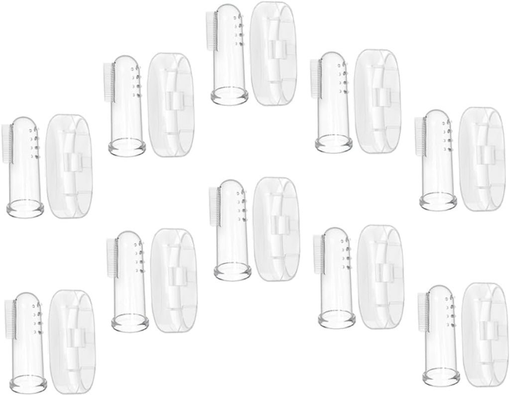10sets Boy Girl Finger Toothbrushes Food-Grade Silicone Oral Accessories for Mouth Cleaning with Storage Cases Massaging Bristles for Teeth and Gum Care