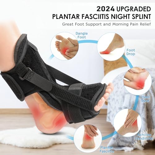 Plantar Fasciitis Night Splint: Upgraded Brace with Soft Memory Foam Pad | Ankle Brace for Plantar Fasciitis Relief Achilles Tendonitis Relief Foot Drop Heel Arch Pain Black