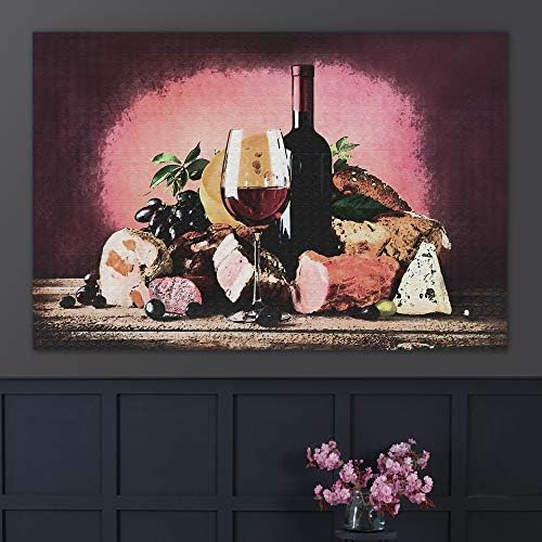 wall26 - Canvas Wall Art - Still Life with Wine Bottle and Glass on Abstract Background - Gallery Wrap Modern Home Art | Ready to Hang - 32x48 inches