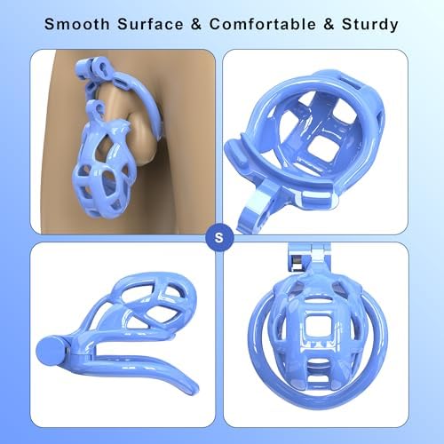Blue Cobra Male Chastity Device Cock Cage 1.0, Yithuet 3D Printed Sissy Penis Cage with 5 Sizes Rings Breathable Lightweight Resin Material SM Products Bondage Sex Toys (Blue, S)