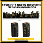 Janlaugh 2 Roll Skyscraper Cake Border Decoration Toppers Stick On or Lay On City Skyline Cake Decor Skyscraper Building Scenic Birthday Accessories for Bday Party Supplies (Skyline, Yellow)