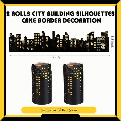 Janlaugh 2 Roll Skyscraper Cake Border Decoration Toppers Stick On or Lay On City Skyline Cake Decor Skyscraper Building Scenic Birthday Accessories for Bday Party Supplies (Skyline, Yellow)