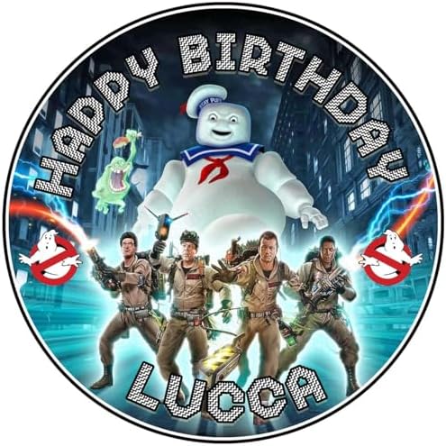 7.5 Inch Edible Cake Topper – Ghost Kid Busters Fan Retro Fun Themed Birthday Party Collection of Edible Cake Decorations round