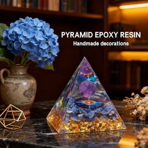 1 pcs Crystals Pyramid,Moonstone Crystal Orgone Pyramid - Amethyst Ball Lotus - Ogan Crystal Energy Tower - Nature Reiki Healing Chakra Crushed Stone Jewelry - 2inchs