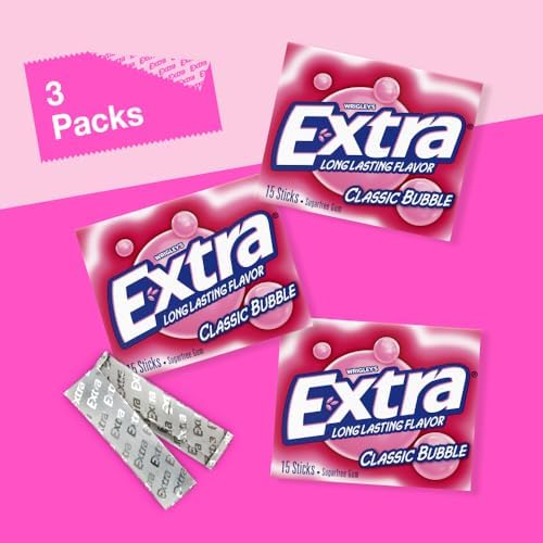 EXTRA Classic Bubble Sugar Free Chewing Gum, 15 Sticks (3 Pack)