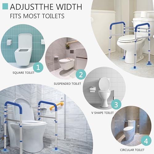 Lianjindun Toilet Safety Rails, Adjustable Toilet Frame for Elderly, Seniors, Handicap & Disabled, Foldable Handicap Toilet Handles Fit Any Toilets（Dark Blue）