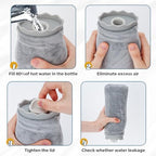 Silicone Hot Water Bottle with Cover - 650ml Hot Water Bag for Hot & Cold Therapies, Microwaveable Leakproof Hot Water Bottle for Keeping Hand Feet Warm - Gift for Kids Adults Elderly in Winter (Grey)