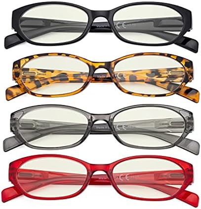 Eyekepper 4 Pack Computer Reading Glasses Women - Spring Hinge Ladies Blue Light Blocking Readers Yellow Tinted +1.25