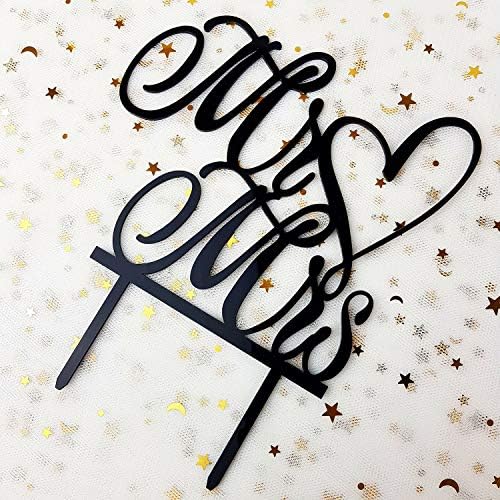 Mr and Mrs Cake Topper, Bride And Groom Sign Wedding Engagement Cake Toppers Decorations (Black Acrylic)